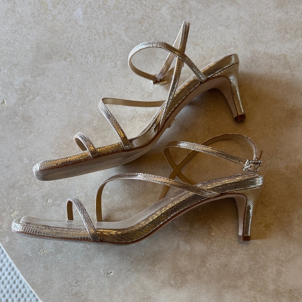 Badgley Mischka Gold Strappy Sandals - Picture 3 of 5